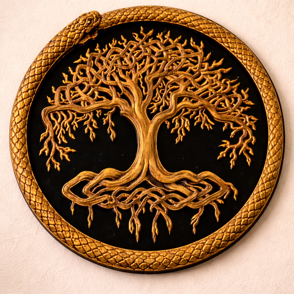 Yggdrasil Ouroboros Wall Mount – 200mm Norse Mythology Wall Decor